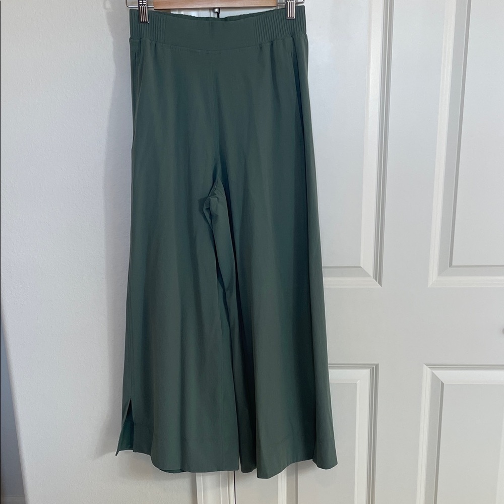 Wide Leg Deep Green Women's Pants with Elastic Waist